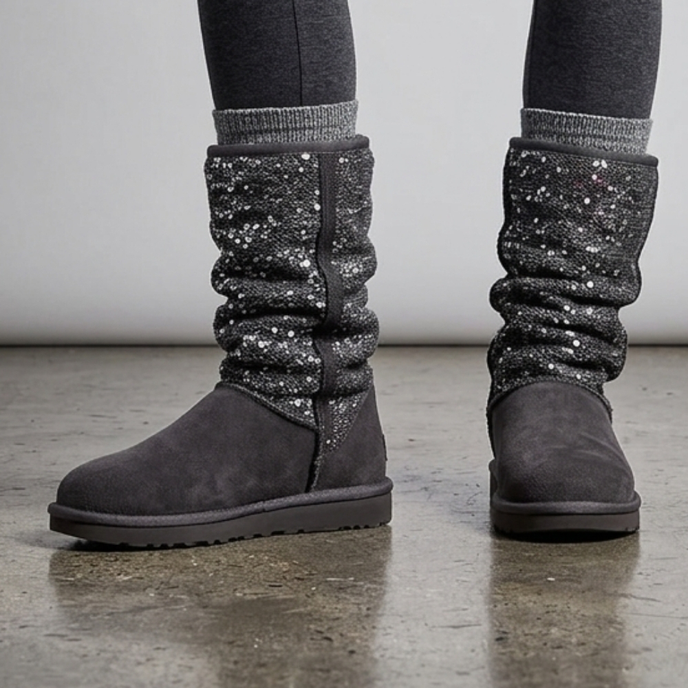 UGG Camaya Knit Suede Grey Boot EUC ❤️
